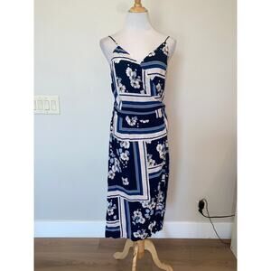 SEAFOLLY Dress Floral Scarf Print Spaghetti Strap Wrap Dress Blue Floral Large